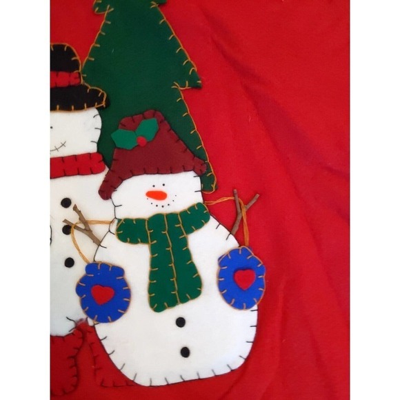 Vintage Sticks Twigs Felt Christmas Tree Skirt Snowman Stars Holly Applique 44" - Picture 4 of 10